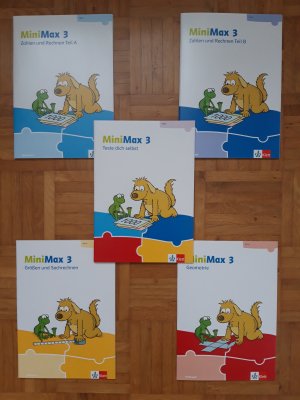 gebrauchtes Buch – Klett: MiniMax 3 - Paket für Lernende (5 Hefte: Zahlen und Rechnen A, Zahlen und Rechnen B, Größen und Sachrechnen, Geometrie, Teste-dich-selbst) - Verbrauchsmaterial Klasse 3