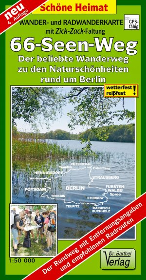 Wander- und Radwanderkarte 66-Seen-Weg - Der beliebte Wanderweg zu den Naturschönheiten rund um Berlin. 1:50000