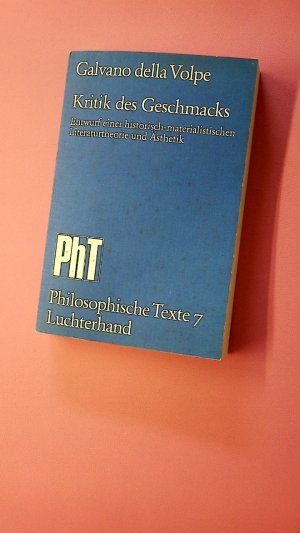 gebrauchtes Buch – KRITIK DES GESCHMACKS. Entwurf e. histor.-materialist. Literaturtheorie u. Ästhetik