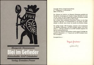 Blei im Gefieder. Du plomb dans le plumage. Ein Paris-Gedicht. - Übersetzt von Henry Fagne. Mit Holzschnitten von HAP Grieshaber.