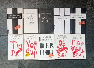 10 X Simon Beckett - Die Chemie des Todes + Verwesung + Leichenblässe + Kalte Asche + Der Hof + Totenfang + Voyeur + Tiere + Flammenbrut + Obsession