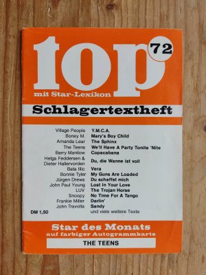 top mit Star-Lexikon Schlagertextheft Nr. 72  ohne Autogrammkarte  The Teens