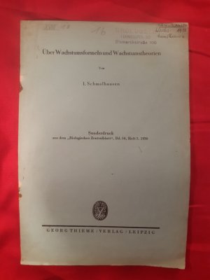 antiquarisches Buch – I Schmalhausen – Über Wachstumsformeln und Wachstumstheorien