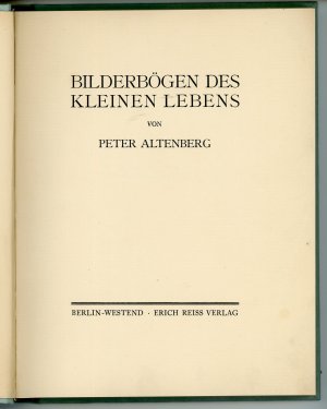 Bilderbögen des kleinen Lebens. Mit einem Nachwort von Egon Friedell.