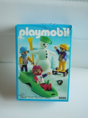 Playmobil ~ Set 3688 ~ 3 Kinder mit Schneemann, Schlitten & Bob ~ 1992 ~