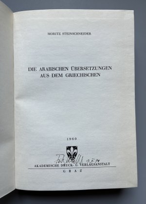 antiquarisches Buch – Moritz Steinschneider – Die arabischen Übersetzungen aus dem Griechischen