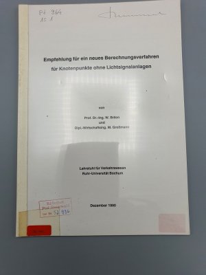 gebrauchtes Buch – W. Brilon, M – Empfehlung für ein neues Berechnungsverfahren für Knotenpunkte ohne Lichtsignalanlagen