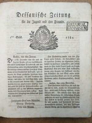 Dessauische Zeitung für die Jugend und ihre Freunde 1784, 2 Bde.