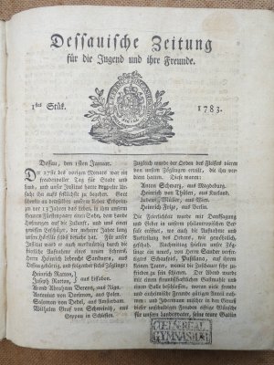 Dessauische Zeitung für die Jugend und ihre Freunde 1783, 2 Bde.