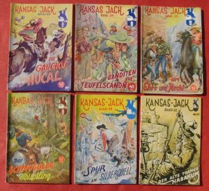 Hübsche, alte Sammlung von Originalheften : 30 x Kansas Jack - der Held der Prärie und Cowboykönig. Romanhefte-Serie 1950-1953. Verlage : Dietsch / Pabel […]