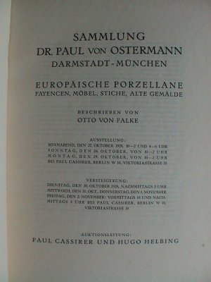 antiquarisches Buch – beschrieben von Otto von Falke – Sammlung Dr. Paul von Ostermann, Darmstadt, München - Porzellane