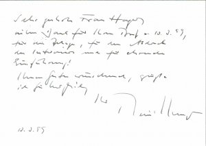 Schriftsteller (geb. 1933, Büchnerpreis 1977). Eigenh. Postkarte mit U.