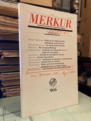 Merkur. Deutsche Zeitschrift für europäisches Denken, Nr. 566, Heft 5, 50. Jahrgang, Mai 1996.