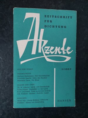 antiquarisches Buch – Walter Höllerer; Hans Bender  – Akzente. Zeitschrift für Dichtung - Heft 1/1957.