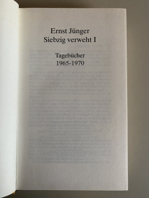 gebrauchtes Buch – Ernst Jünger – Siebzig verweht I - Tagebücher 1965 - 1970