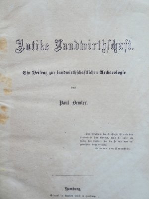 Antike Landwirtschaft. Ein Beitrag zur landwirthschaftlichen Archäologie