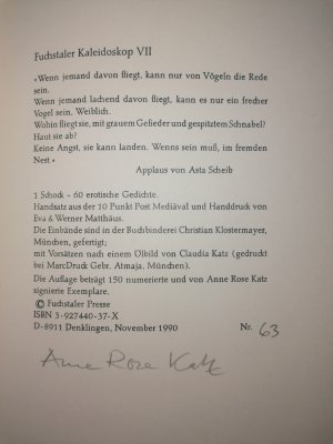 gebrauchtes Buch – KATZ, Anne Rose – Lachend flieg ich davon. 1 Schock - 60 erotische Gedichte.