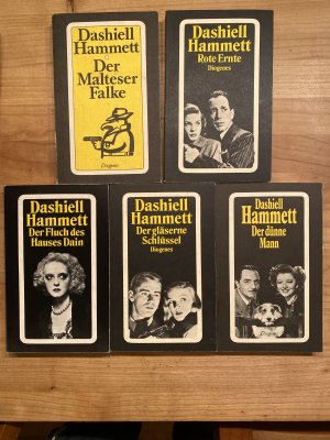 gebrauchtes Buch – Dashiell Hammett – 5-Bücher-Konvolut: 1. Der Malteser Falke (3257201311 , 1975), 2. Rote Ernte (325720292X , 1976), 3. Der Fluch des Hauses Dain (3257202938 , 1986), 4. Der gläserne Schlüssel (3257202946, 1976), 5. Der dünne Mann (3257202954, 1976)