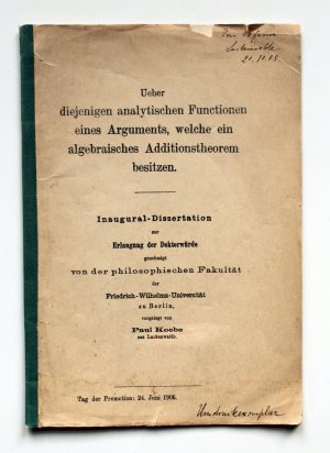 Ueber diejenigen analytischen Functionen eines Arguments, welche ein algebraisches Additionstheorem besitzen. Inaugural-Dissertation an der Friedrich- […]