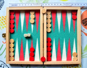 gebrauchtes Spiel – Backgammon, Tavli - Reisespiel im Holzkoffer