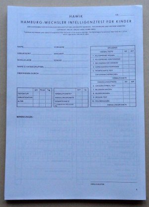 15 6-seitige Testbogen HAWIK Kinder (Auswertungsbogen) (Hamburg-Wechsler Intelligenztest für Kinder)