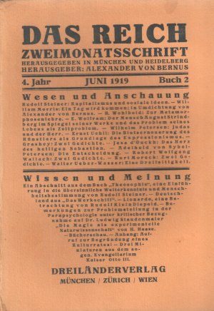 Das Reich Vierteljahresschrift 4. Jahr 1919, Buch 2 (Juni 1919), Buch 3 (August 1919), Buch 4 (Oktober 1919) und Buch 5/6 (Januar-Februar 1920)