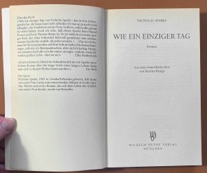 gebrauchtes Buch – Nicholas Sparks – Wie ein einziger Tag. Roman