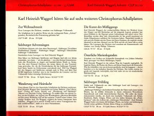 gebrauchter Tonträger – Karl Heinrich Waggerl – Advent (10'', & Riedringer Sänger, Tobi-Reiser-Quintett..)