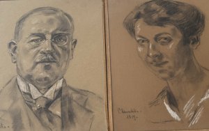 2 originale signierte Zeichnungen von (Motiv) Katia und Thomas Mann