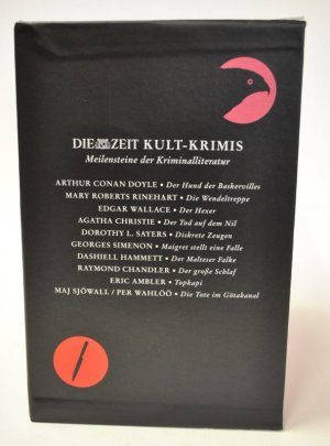 Zeit-Edition Kult-Krimis. D. Sayers: Diskrete Zeugen; M. Sjöwall, P. Wahlöö: Die Tote im Götakanal; M. Rinehart: Die Wendeltreppe; A. Doyle: Der Hund der Baskervilles; A. Christie: Der Tod auf dem Nil; E. Ambler: Topkapi; E. Wallace: Der Hexer; G. Simenon: Maigret stellt eine Falle; D. Hammett: Der Malteser Falke; R. Chandler: Der große Schlaf.