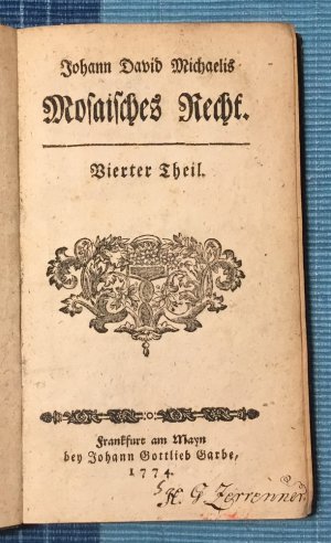 antiquarisches Buch – Johann David Michaelis – Mosaisches Recht. Vierter Theil