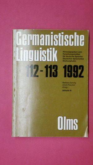 GERMANISTISCHE LINGUISTIK STILISTIK 112-113 1992. Band III