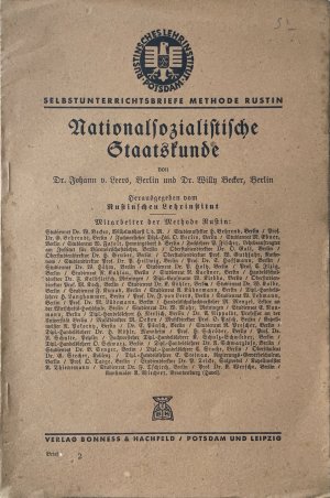 antiquarisches Buch – Rustinsches Lehrinstitut – Nationalsozialistische Staatskunde - Selbstunterrichtsbriefe Methode Rustin, Brief 2