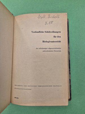 Verbindliche Schülerübungen für den Biologieunterricht