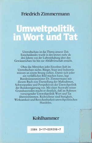 gebrauchtes Buch – Friedrich Zimmermann – Umweltpolitik in Wort und Tat