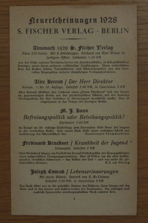 Faltblatt Fischer Verlag 1928+Werbezettel Die Neue Rundschau