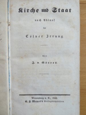 Kirche und Staat nach Ablauf der Kölner Irrung