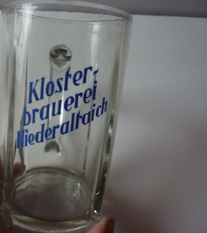 alter aufgelegter Bierkrug, Glaskrug 0,5 l, Klosterbrauerei Niederaltaich, unbeschädigt