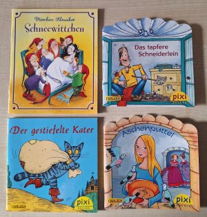 gebrauchtes Buch – Brüder Grimm – 4 Pixi Schneewittchen Das tapfere Schneiderlein Aschenputtel Der gestiefelte Kater