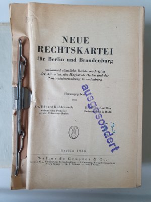 Neue Rechtskartei für Berlin und Brandenburg 1946 Erstauflage