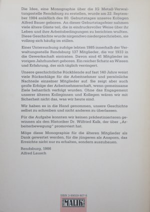 gebrauchtes Buch – Wilfried Kalk – Arbeiterbewegung in Rendsburg seit 1848. Die Geschichte der IG Metall Verwaltungsstelle bis 1986