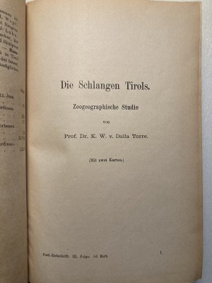 Die Schlangen Tirols. Zoogeographische Studie