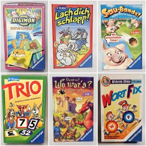 gebrauchtes Spiel – Heinz Wittenberg – Spielekonvolut aus 6 Spielen von Ravensburger   DigiMon, Lach Dich Schlapp, Sau-Bande, Trio, Wortfix, Wo wars?