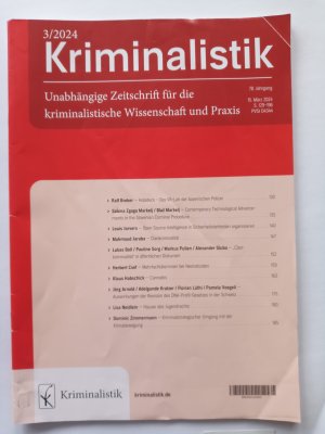 gebrauchtes Buch – Kriminalistik Heft  3/2024, Themen: Virtuell Reality Labor Cybercrime Clankriminalität Cannabislegalisierung DNA-Analyse Klimabewegung (ZS158)