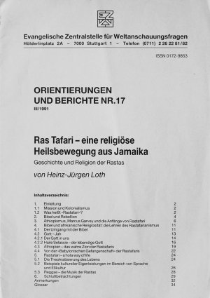 gebrauchtes Buch – Heinz-Jürgen Loth – Orientierungen und Berichte Nr. 17, III 1991, Ras Tafari- eine religiöse Heilsbewegung aus Jamaika.