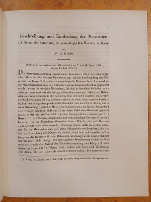 Beschreibung und Eintheilung der Meteoriten auf Grund der Sammlung im mineralogischen Museum zu Berlin