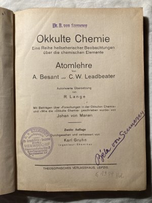 antiquarisches Buch – Annie Besant, C – Okkulte Chemie. Atomlehre. 2. Auflage 1914 - Rara