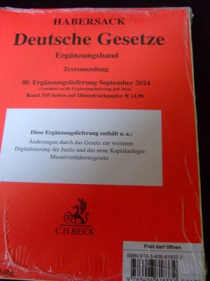 gebrauchtes Buch – Deutsche Gesetze Ergänzungsband 80. Ergänzungslieferung - Rechtsstand: 9. September 2024