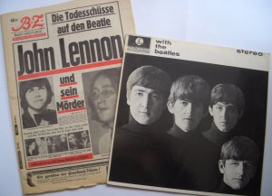 1980 - Berliner Zeitung (10.Dezember) TODESSCHÜSSE AUF DEN BEATLE JOHN LENNON & 1963er BEATLES LP "with the beatles"