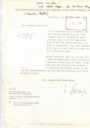 Autographen baden-württembergischer Politiker der 60er Jahre